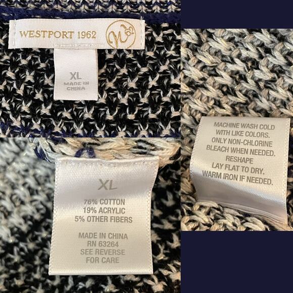 Westport 1962 XL Knit Cardigan Open Front Blue Black Oatmeal Tan Metallic - Picture 14 of 15